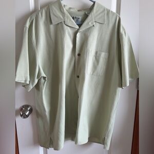 90s Vintage Silk Shirt Green, Long Sleeve, Button-Up, Size XL 100% Silk